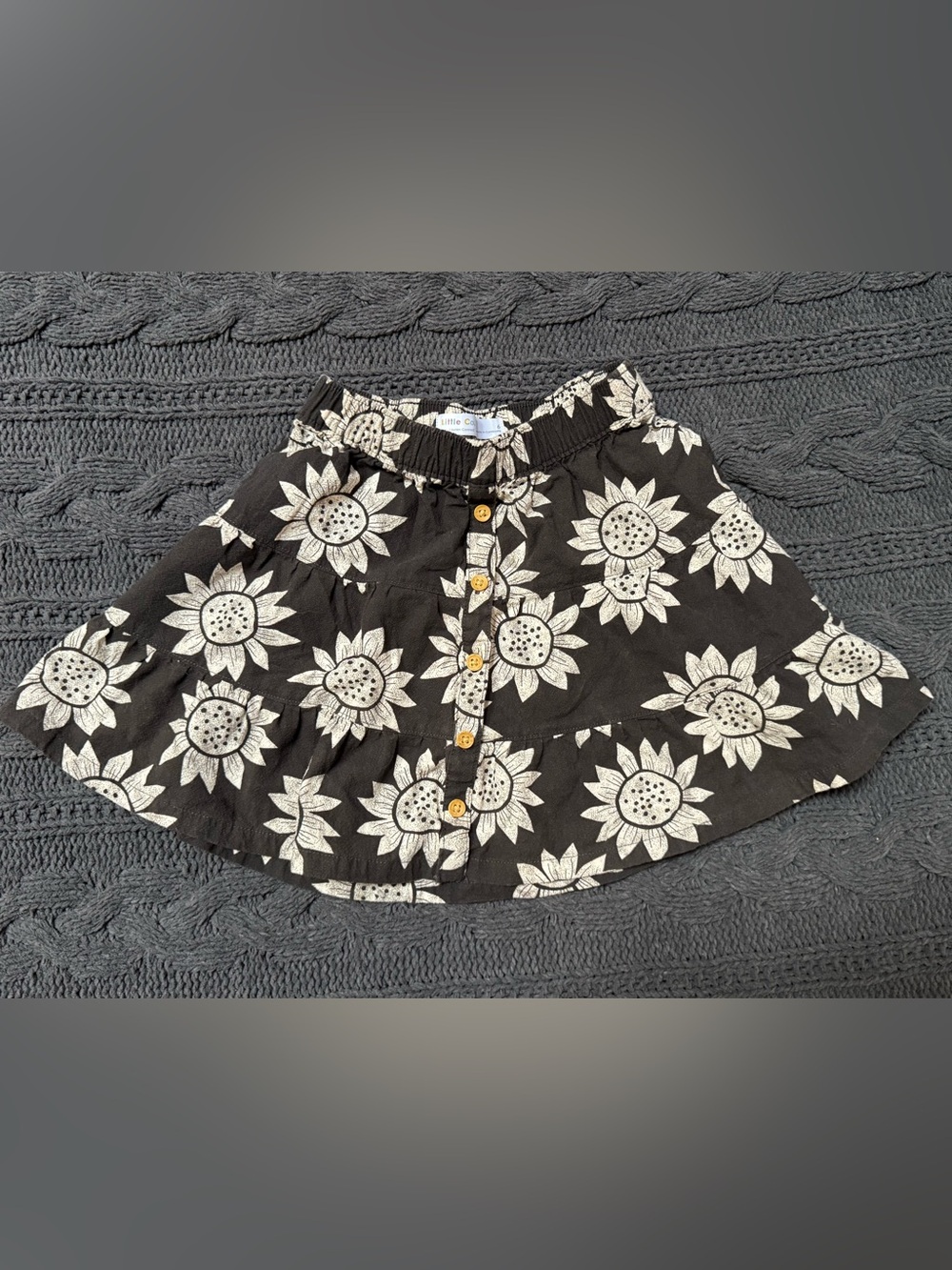 Little Co. by Lauren Conrad Black Skirt with White Sunflower Print, Girls Size 6